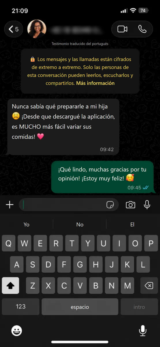 Testimonio de mamá traducido del portugués al español